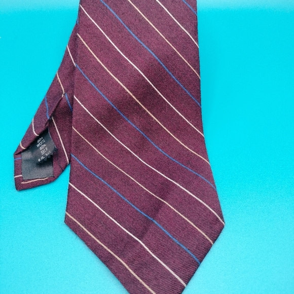 Geoffrey Beene Men's Wool Silk Necktie Tie Wine Diagonal Stripes Preppy - Picture 5 of 10